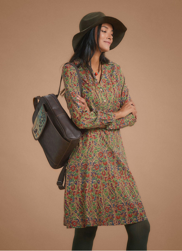 Ethnic Printed Long Sleeve Shirt Dress